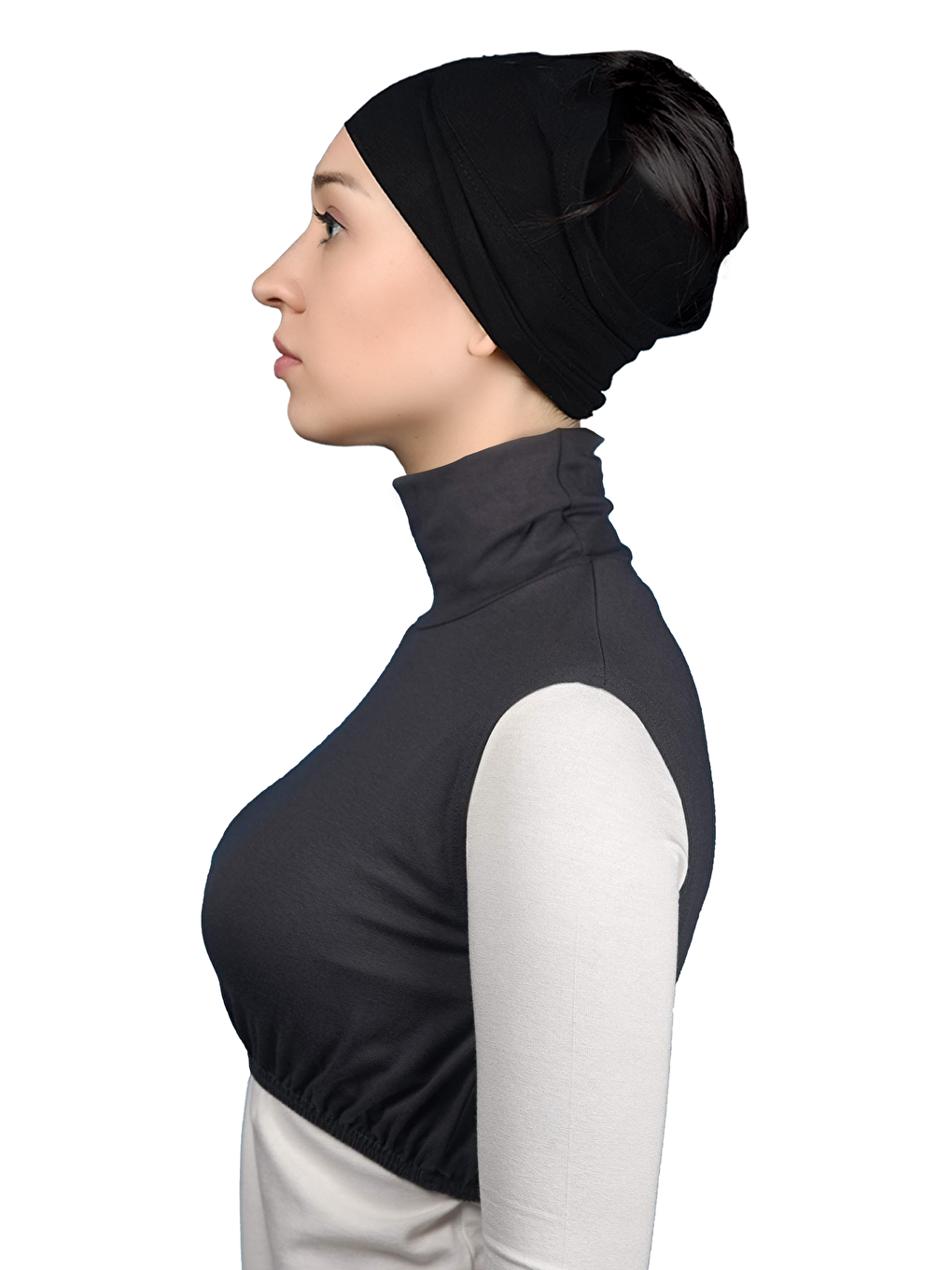 Gri Sıfır Kol Balıkçı Yaka Tam Boğazlı Elastanlı Penye Kadın Yarım Body-2