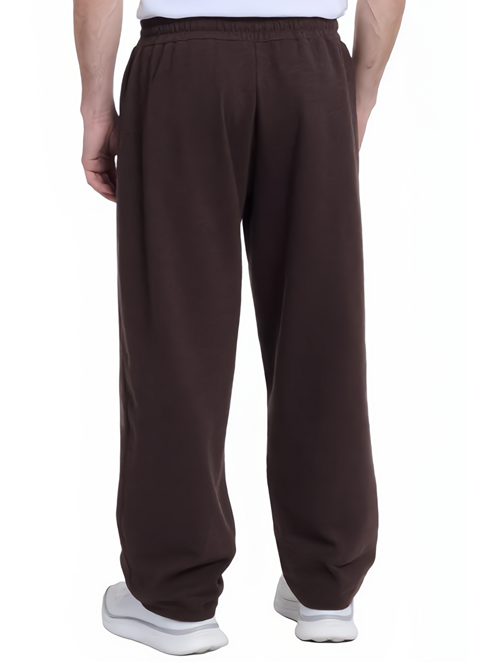 Erkek Kahverengi Pamuklu Baggy Fit Rahat Kesim Beli Bağcıklı Yan Cepli Örme Eşofman Altı-4