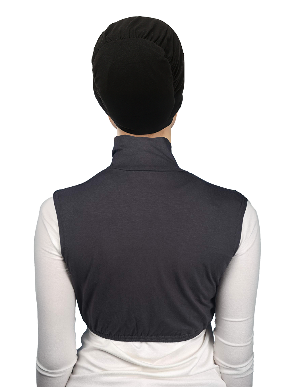 Gri Sıfır Kol Balıkçı Yaka Tam Boğazlı Elastanlı Penye Kadın Yarım Body-3