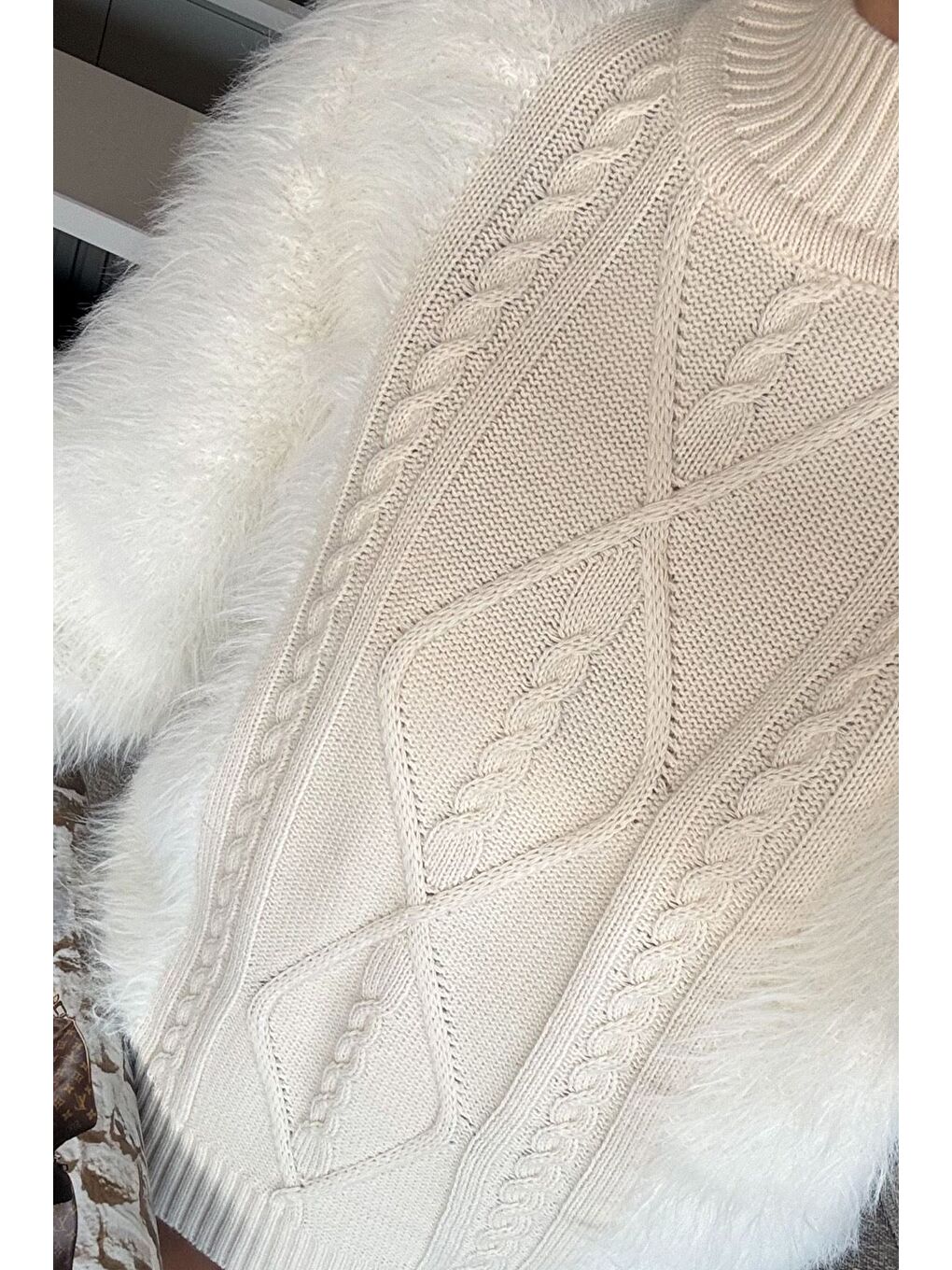 Ekru Kadın Balıkçı Yaka Sakallı Triko Kazak (s-m-l Uyumludur)-2