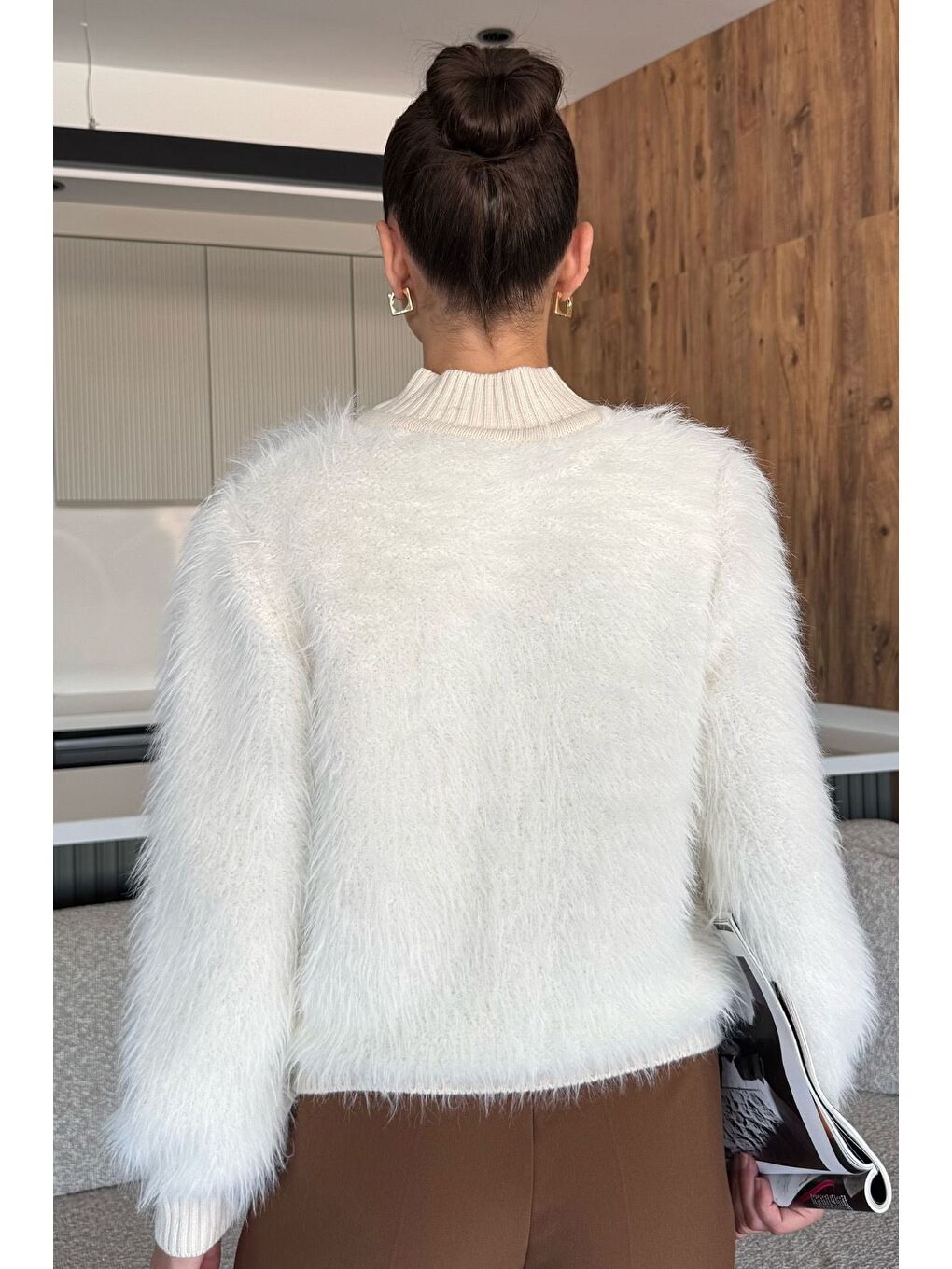 Ekru Kadın Balıkçı Yaka Sakallı Triko Kazak (s-m-l Uyumludur)-4