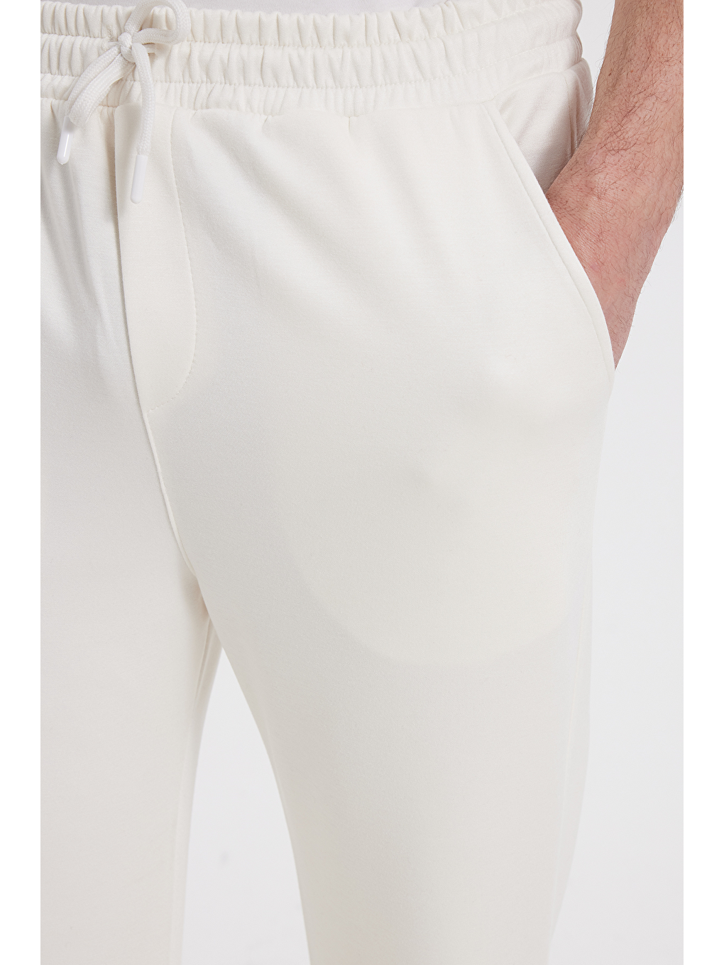 Erkek Ekru Baggy Fit Rahat Kesim Modal Kumaş Soft Doku Beli Bağcıklı Yan Cepli Eşofman Altı-2