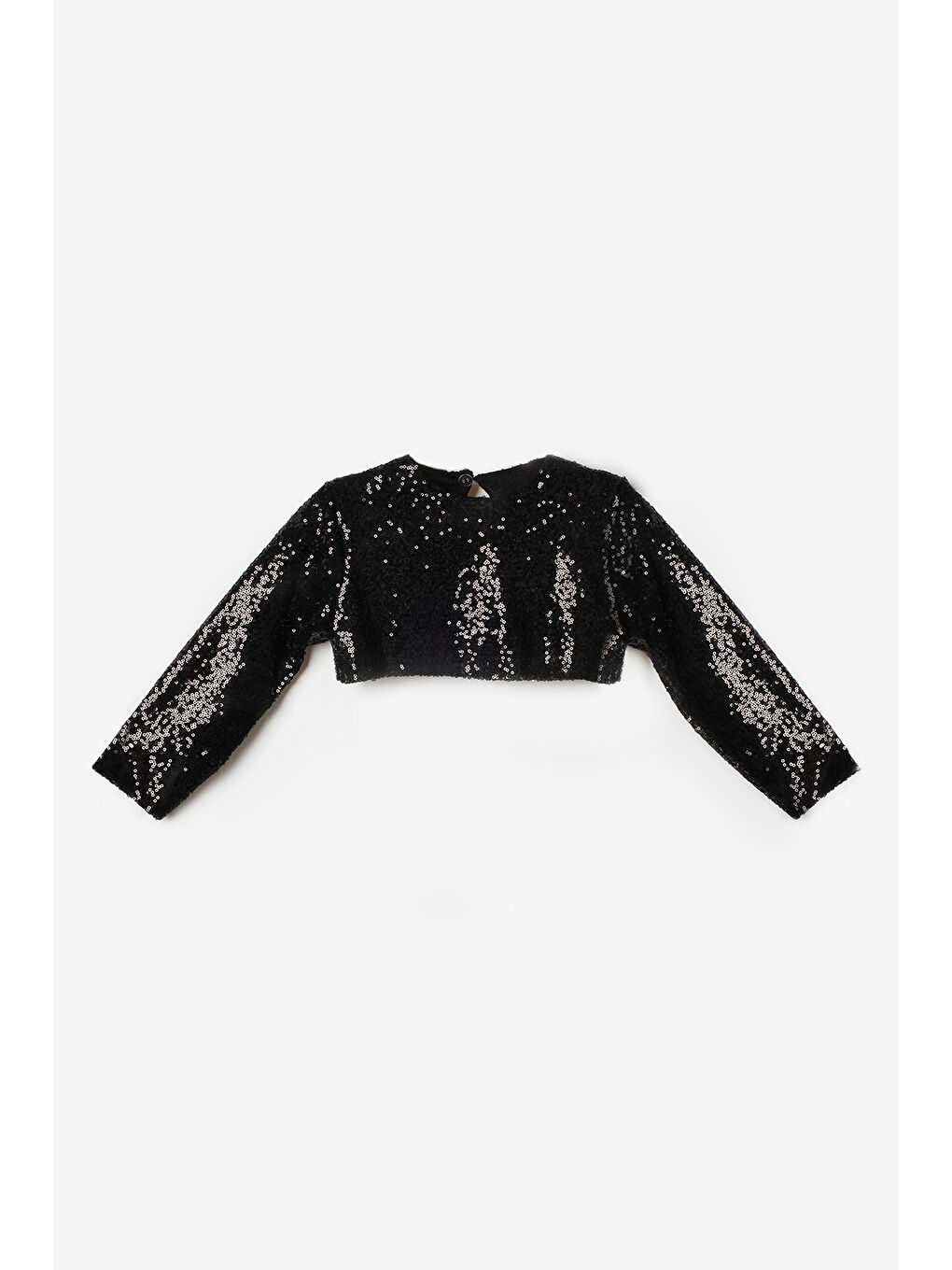 Siyah Uzun Kollu Pullu Kız Çocuk Crop Bluz