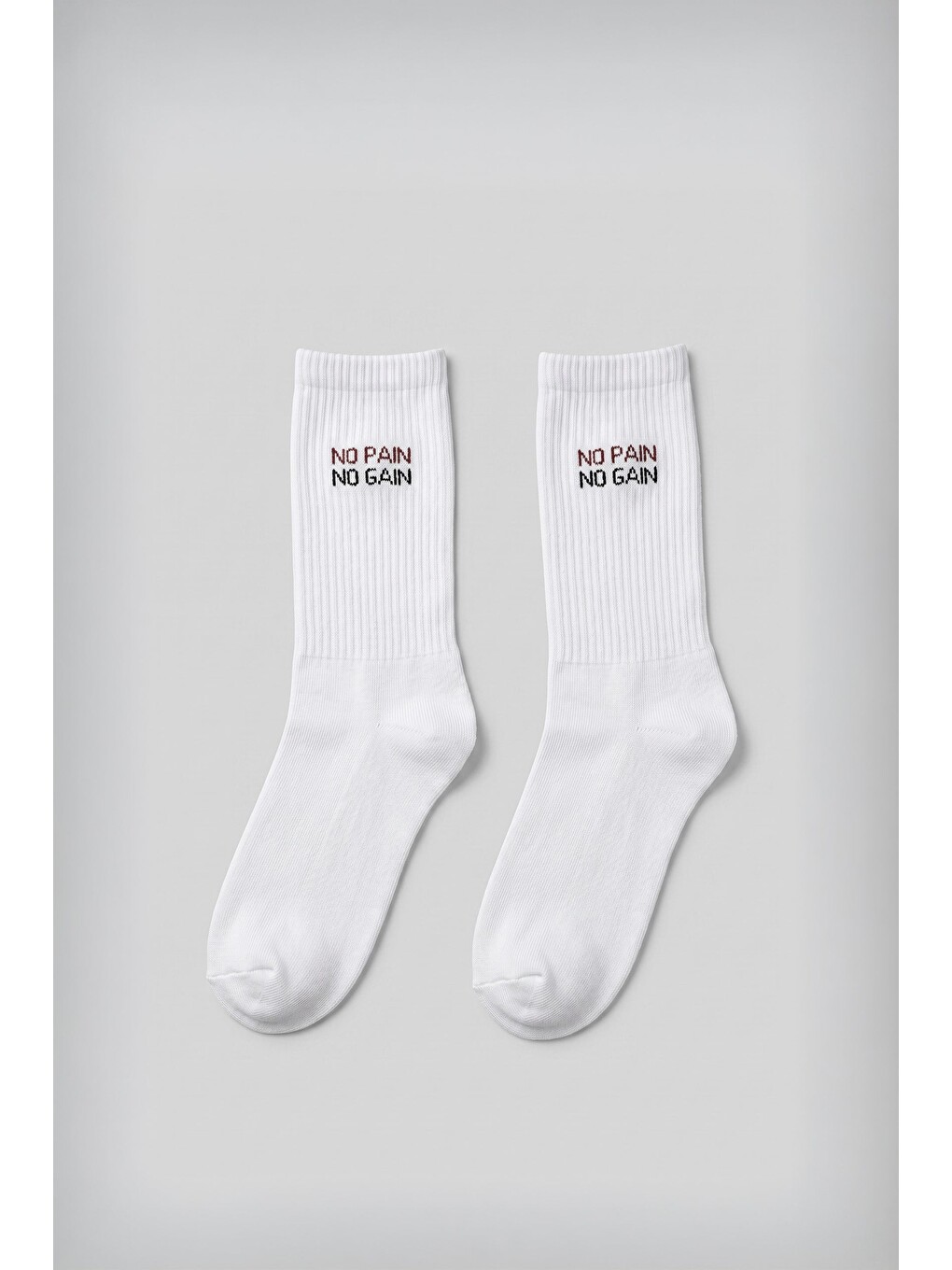 Unisex No Pain No Gain Yazılı Kolej Tenis Çorabı Beyaz