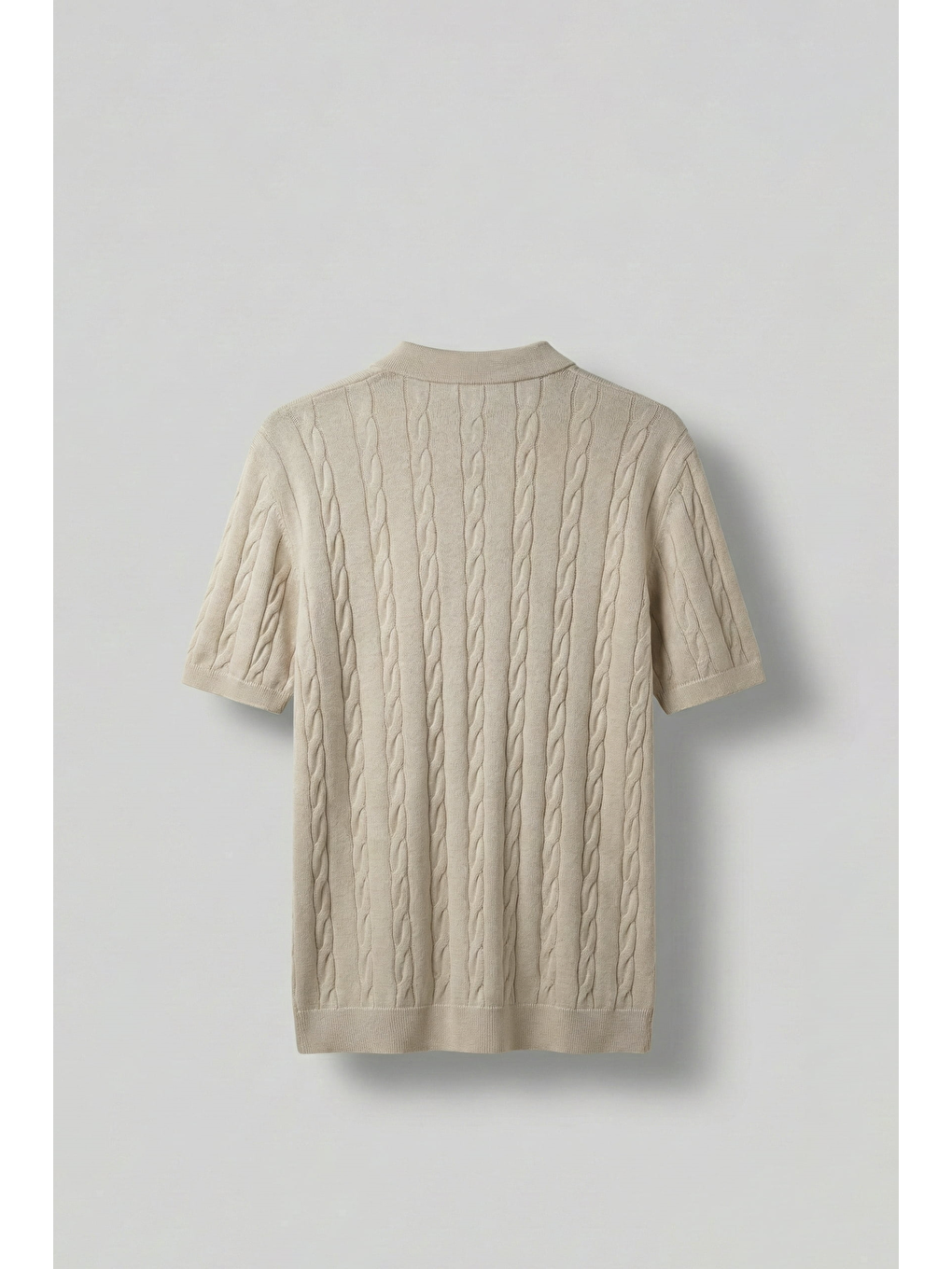 Erkek Regular Fit Saç Örgü Pamuklu Triko Polo Yaka T-Shirt Bej-1