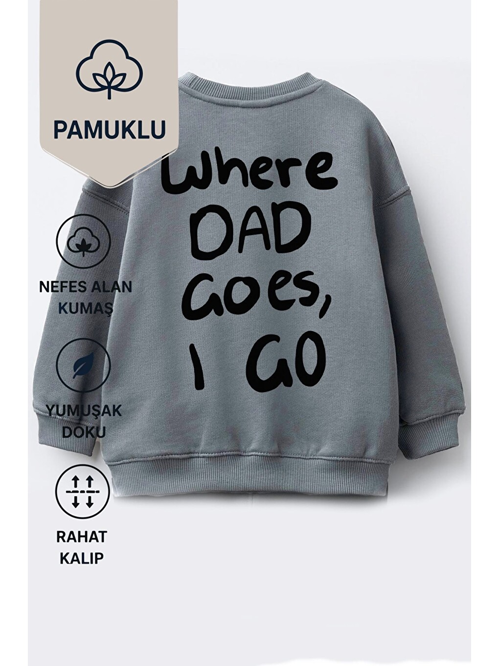 Antrasit Unisex Çocuk Pamuklu Bisiklet Yaka Sırt Baskılı T-shirt-1
