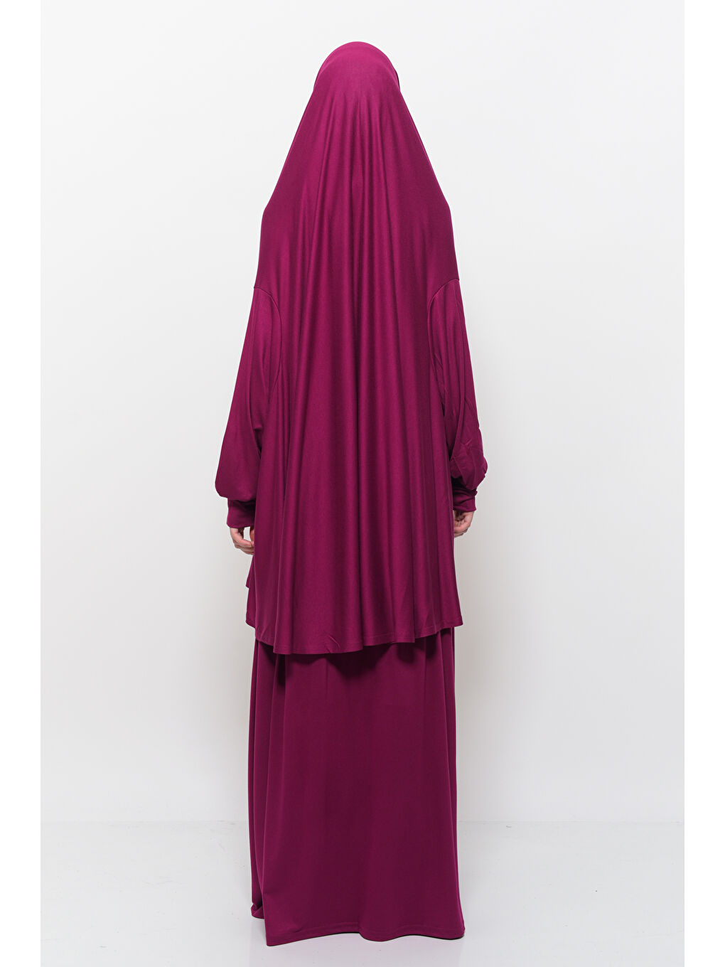 Fuşya İki Parça Pamuklu Yarasa Kollu Başörtülü Organik Terletmez  Elbise-2