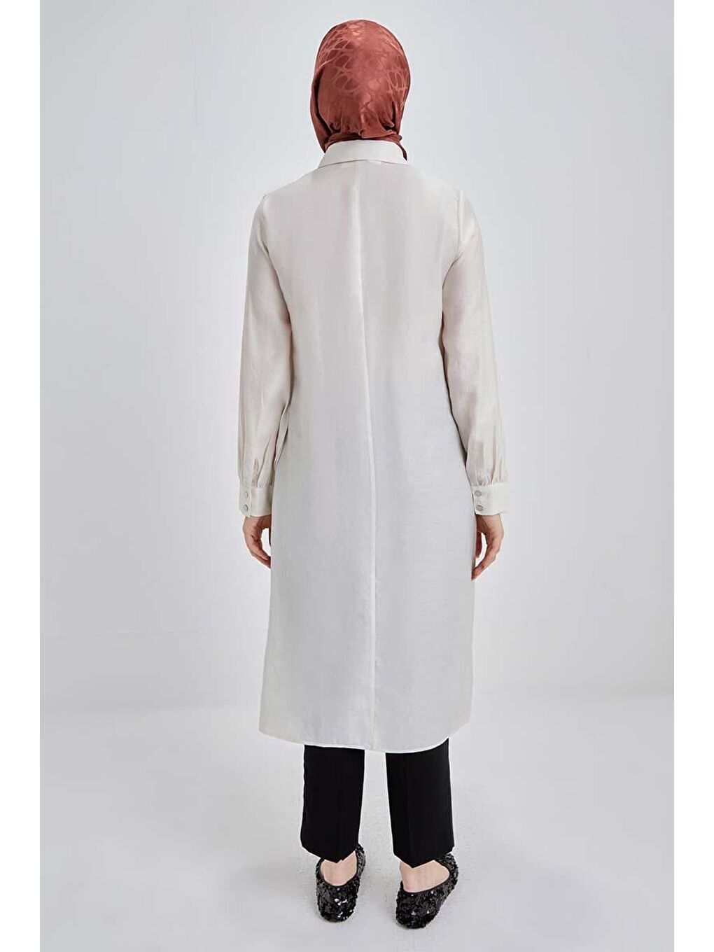 Bej Taş-Yarım Patlı Robalı Yırtmaçlı Tunik-3