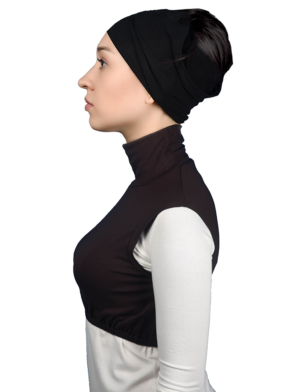 Kahverengi Sıfır Kol Balıkçı Yaka Tam Boğazlı Elastanlı Penye Kadın Yarım Body-2