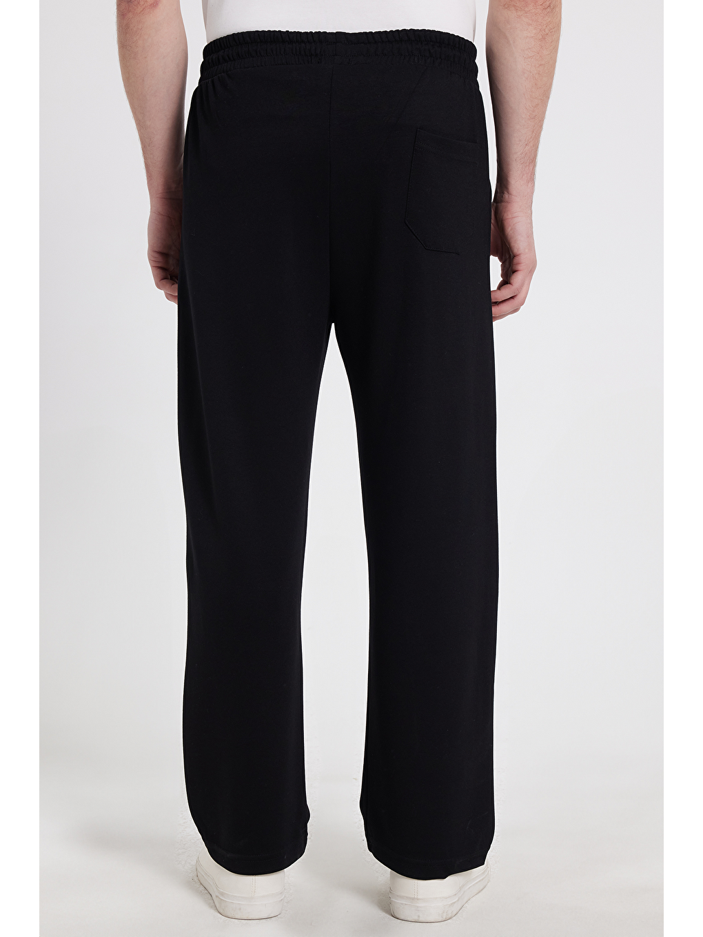 Erkek Siyah Baggy Fit Rahat Kesim Modal Kumaş Soft Doku Beli Bağcıklı Yan Cepli Eşofman Altı-5