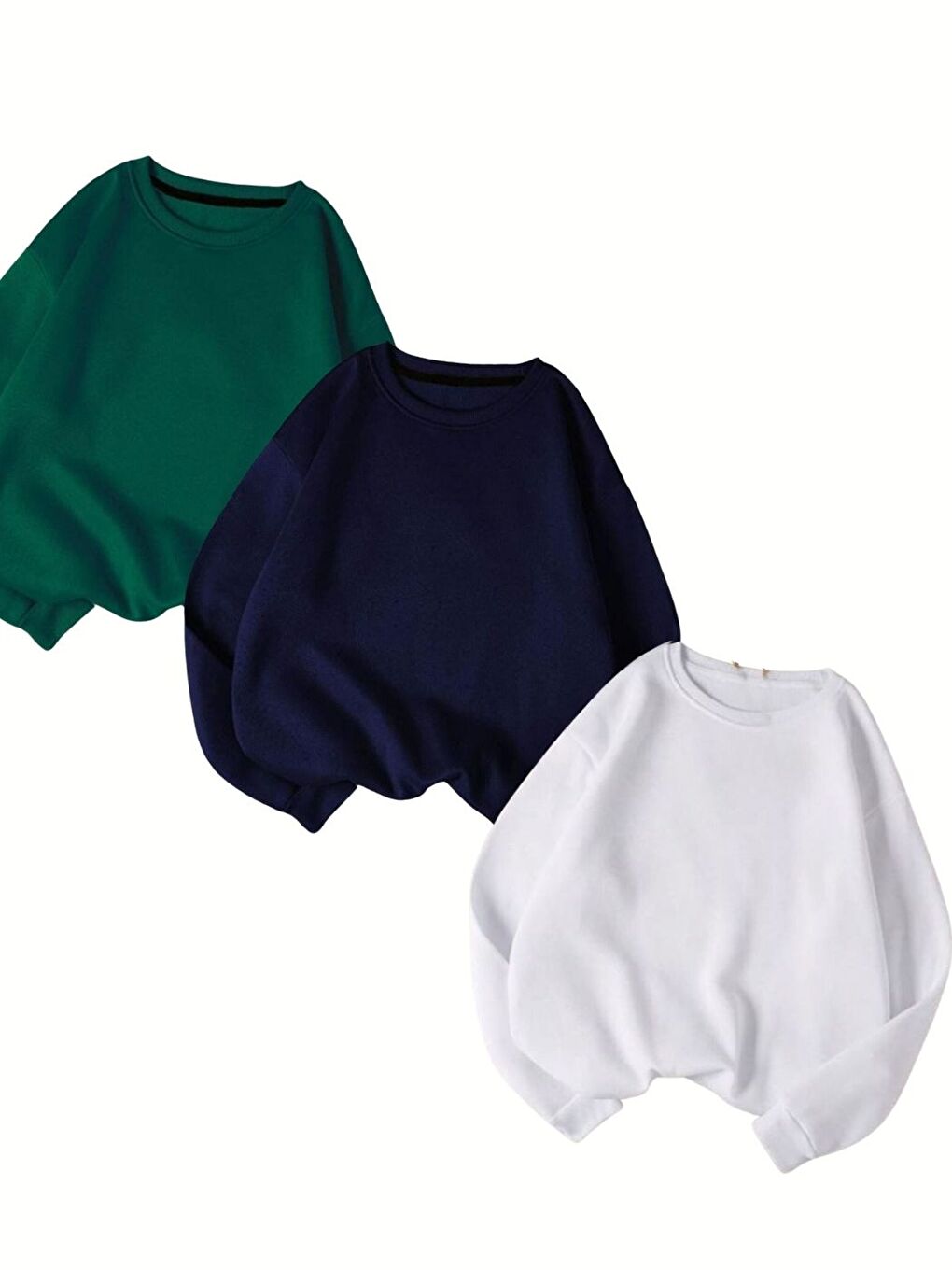 Karışık 3lü Set Laci Nefti Beyaz Düz Bisiklet Yaka Sweatshirt