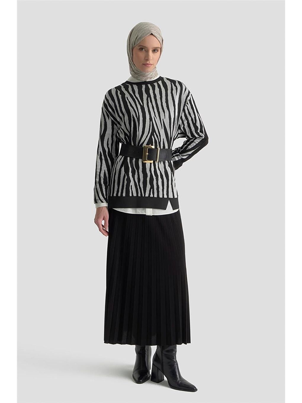 Zebra Desenli Örme Takım 25Kd2806 Gri