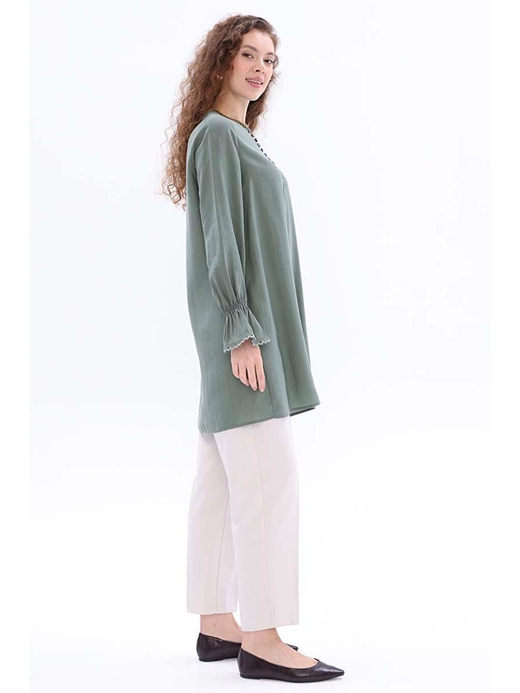 Haki Fisto Detaylı Düğmeli Tunik-2