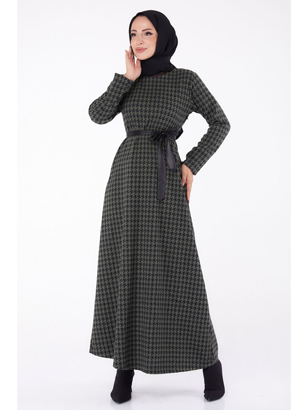 Kuşaklı Elbise Haki - 13322