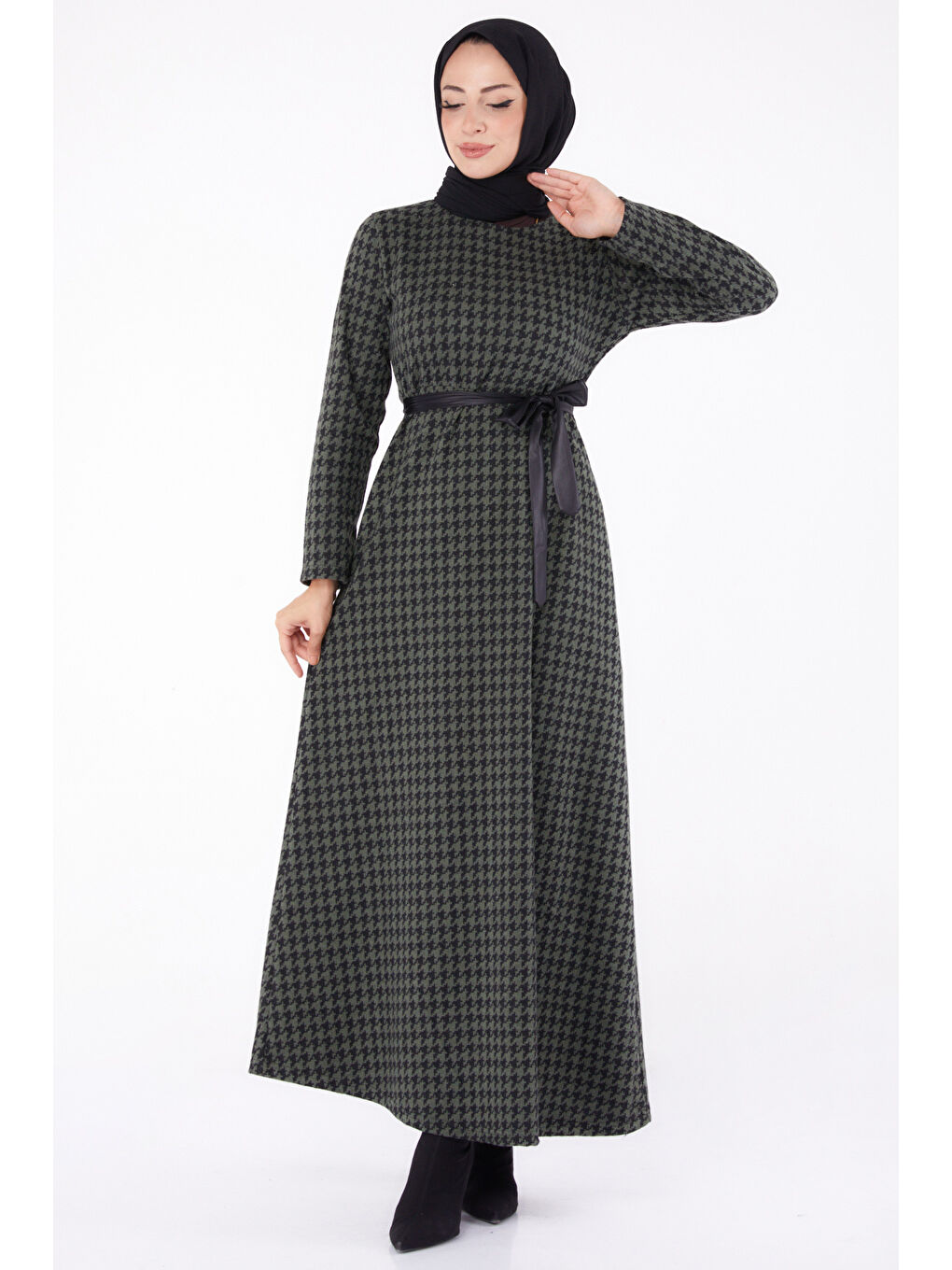 Kuşaklı Elbise Haki - 13322-1