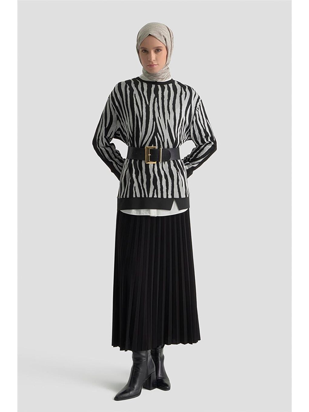 Zebra Desenli Örme Takım 25Kd2806 Gri-1