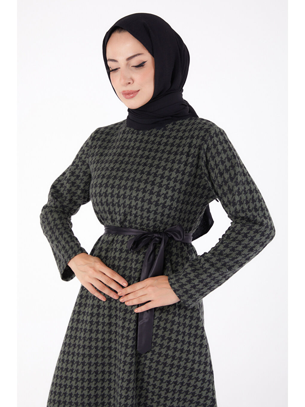 Kuşaklı Elbise Haki - 13322-2