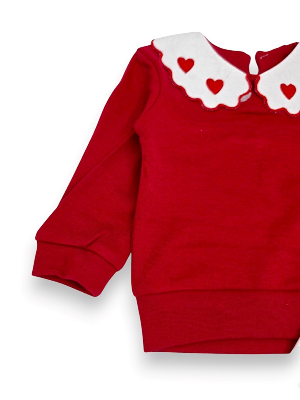 Kırmızı Kız Bebek Mevsimlik Kalp Baskılı Bebe Yakalı 9-12-18-24 Aylık Dar Kalıplı 2'li Alt Üst Bebek Takım-1