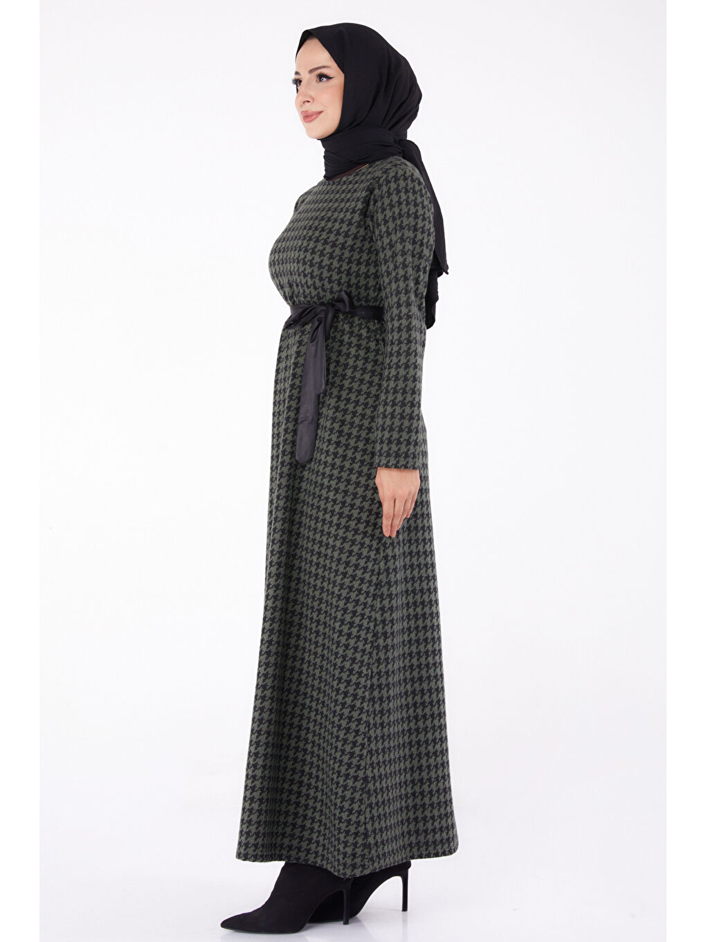 Kuşaklı Elbise Haki - 13322-3