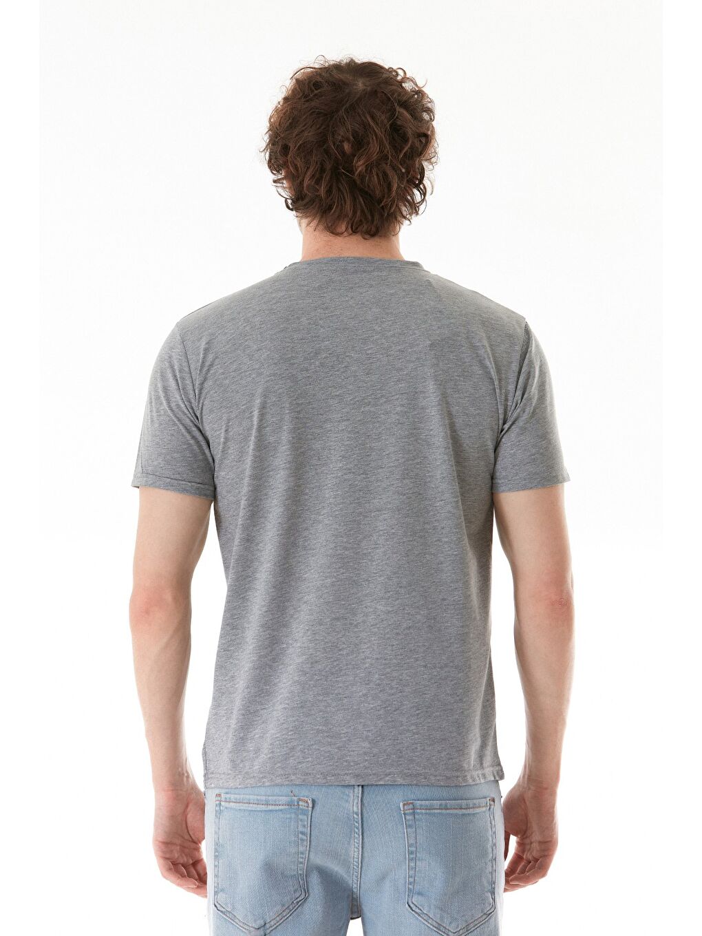 Gri Los Angeles Yazı Baskılı Bisiklet Yaka Tişört-3