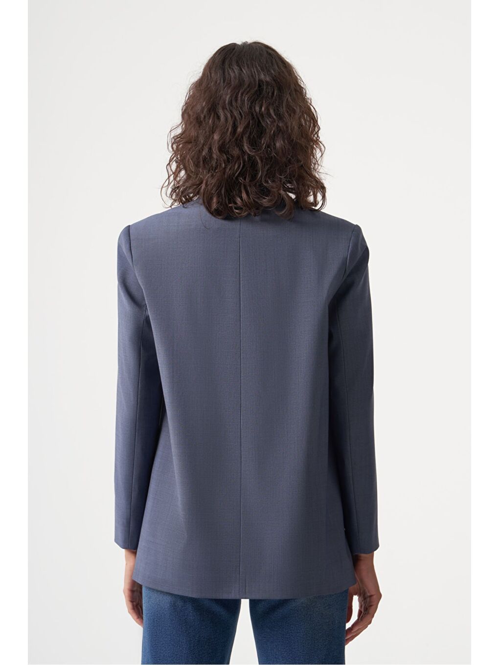 MZL Mavi Yün Karışımlı Rahat Kesim Tek Düğme Anvelop Blazer Ceket-3