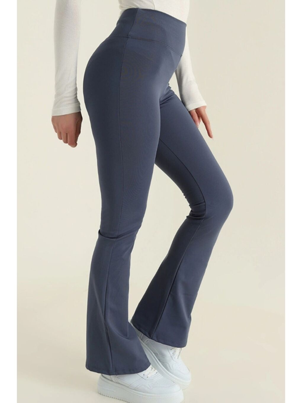 Mavi Kadın Ekstra Yüksek Bel Toparlayıcı İspanyol Paça Dalgıç Kumaş Esnek Spor Rahat Günlük Tayt-1