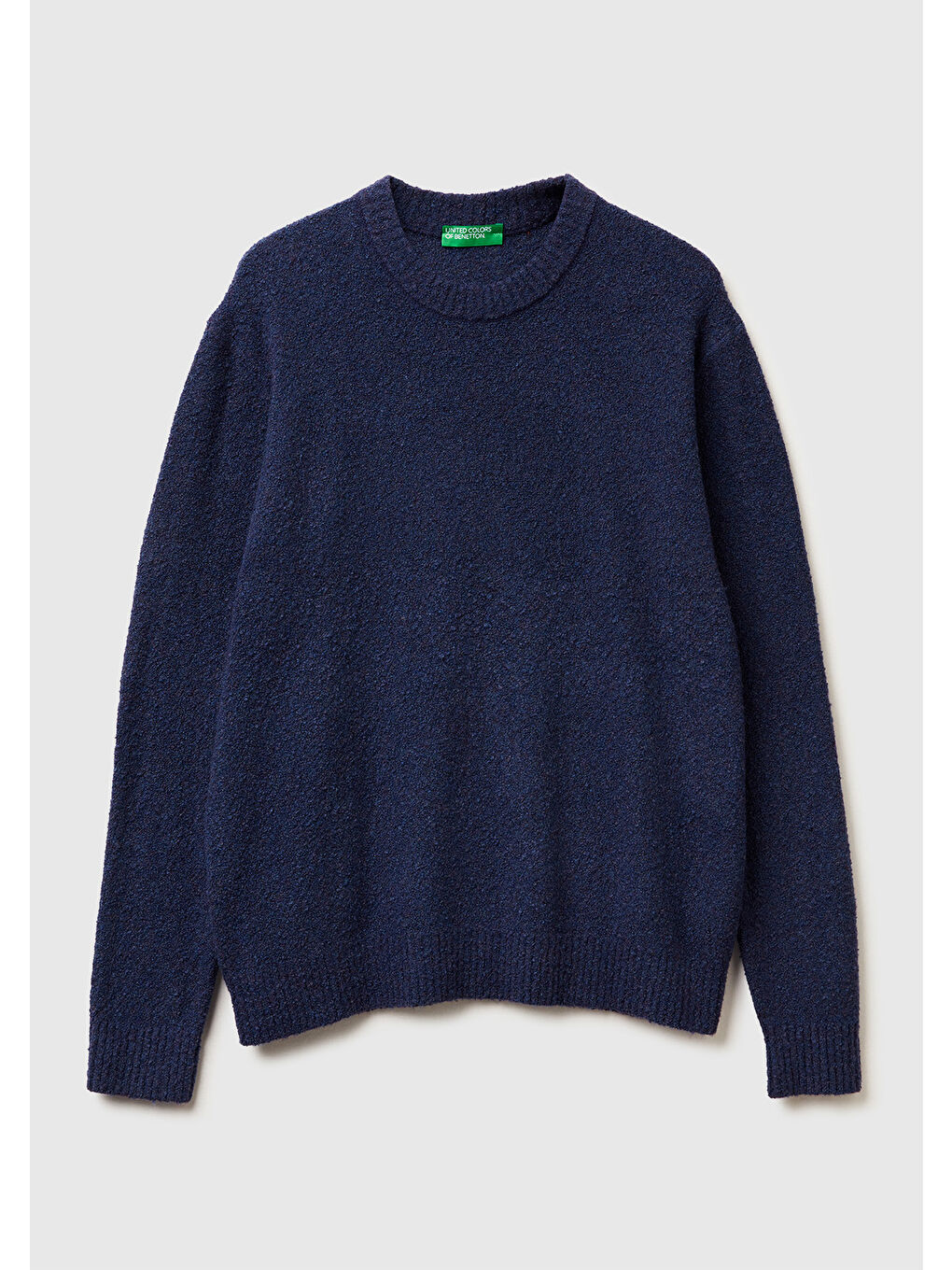 Lacivert Erkek Denim Mavi Pamuk ve Yün Karışımlı Ribana Detaylı Bisiklet Yaka Kazak-1