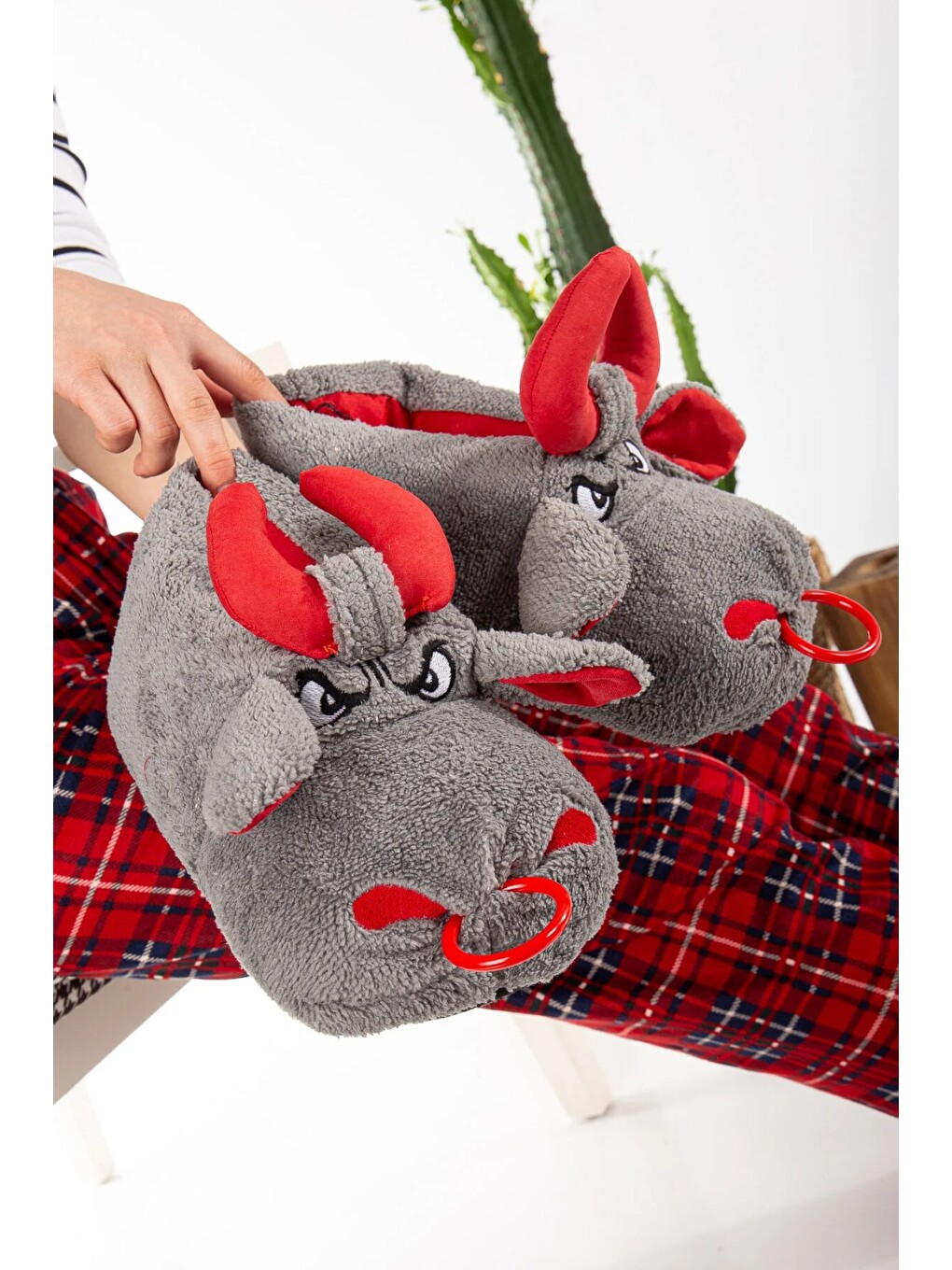 Gri Unisex Hayvanlı Panduf Ev Ayakkabısı Ses Yapmaz Taban-3