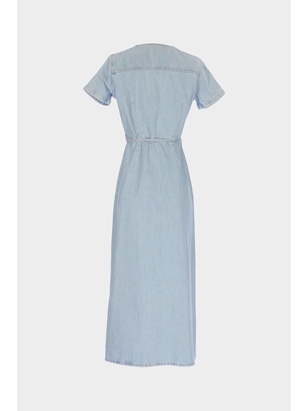 Açık Mavi Kruvaze Biyeli Kapamalı Maxi Boy Slim Fit Jean Elbise C 4676-069-2