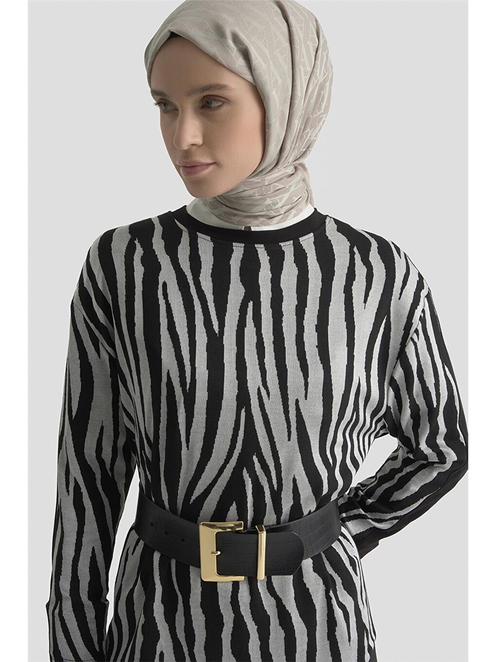 Zebra Desenli Örme Takım 25Kd2806 Gri-3