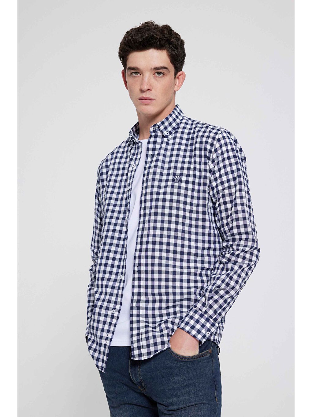 Slim Fit Lacivert Kareli Ekoseli Gömlek