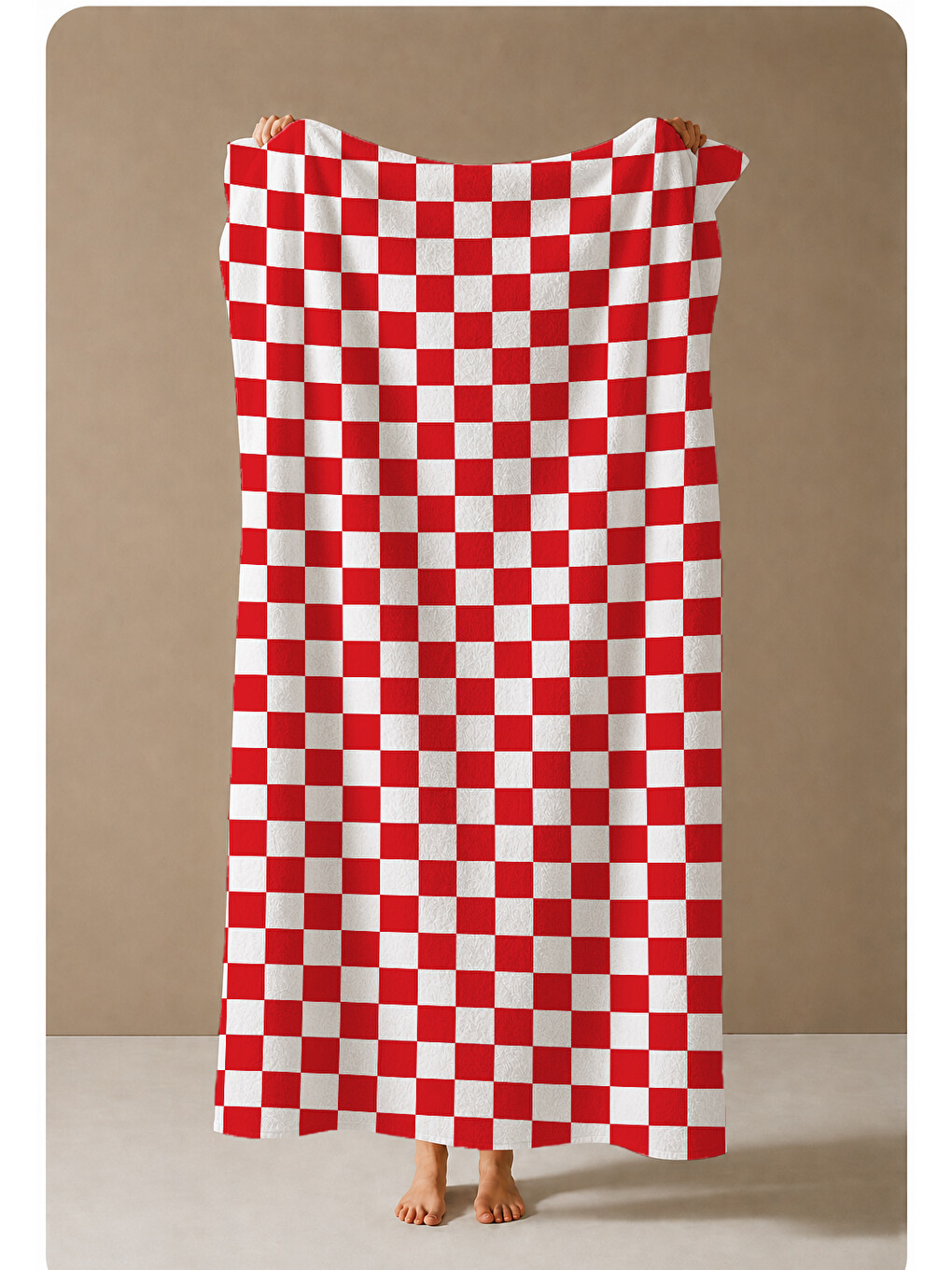 Kırmızı Beyaz Dama Desenli 70x150 Cm Dijital Baskılı Plaj Ve Banyo Havlusu-3