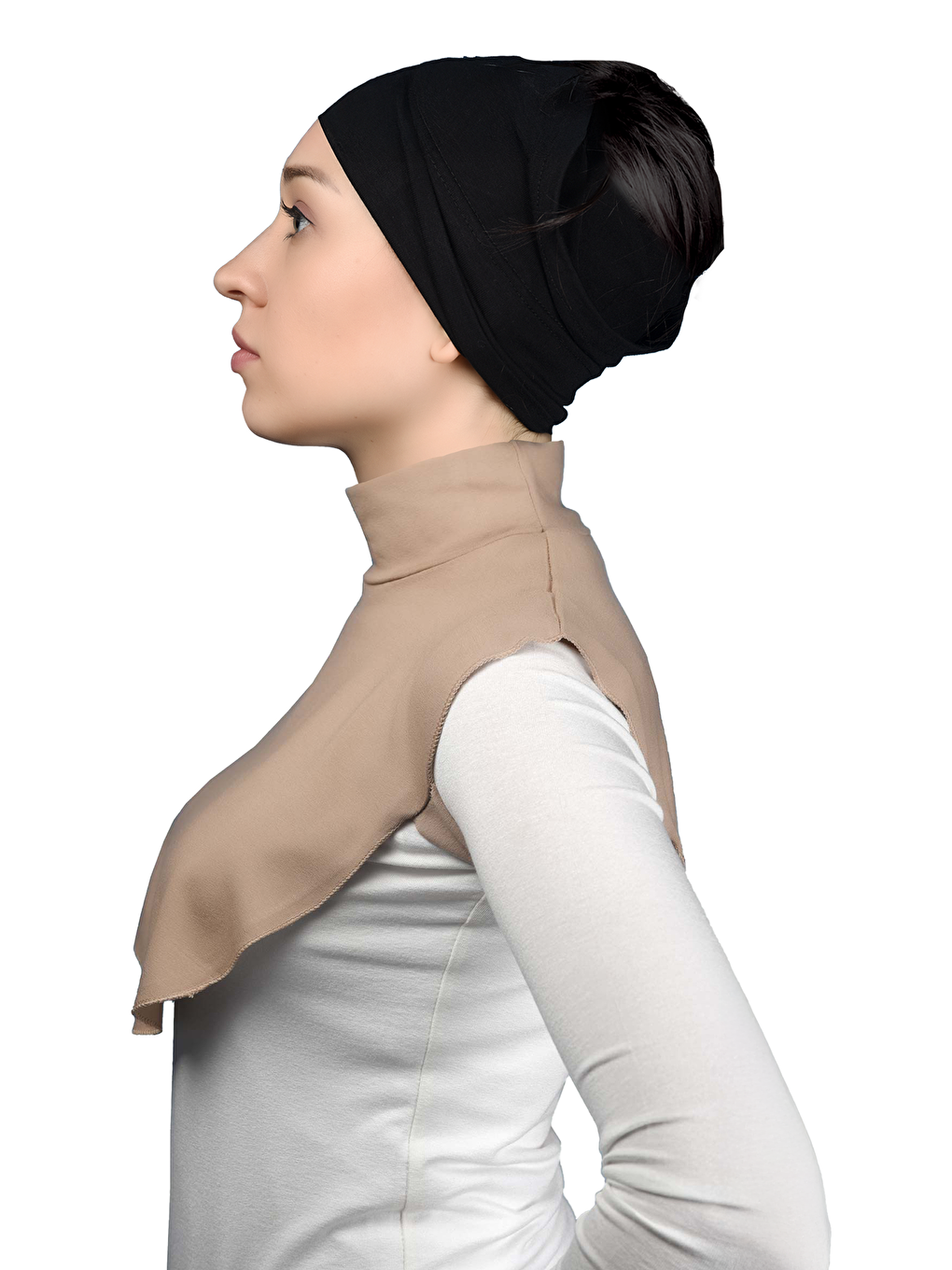 Bej Düz Balıkçı Yaka Boğazlı Penye Tesettür Boyunluk-2