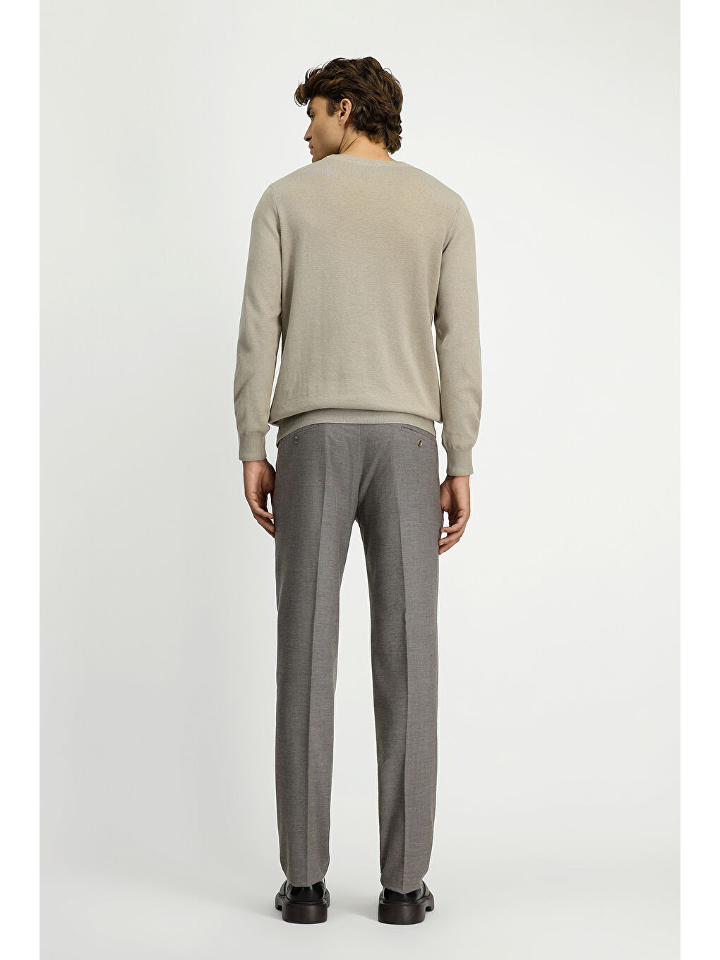 Bej Slim Fit Dar Kesim Elastanlı Pileli Klasik Kumaş Pantolon-3