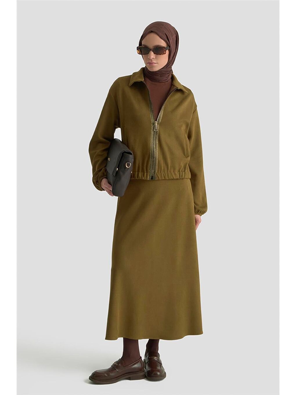 Bomber Ceketli Örme Takım 25Kt1619 Yağ Yeşili-1