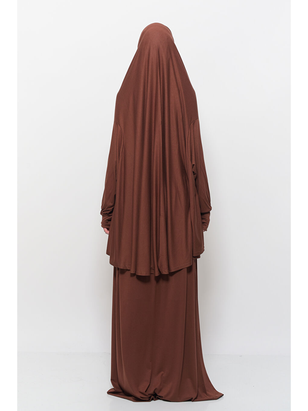 Kahverengi İki Parça Pamuklu Yarasa Kollu Başörtülü Organik Terletmez  Elbise-1