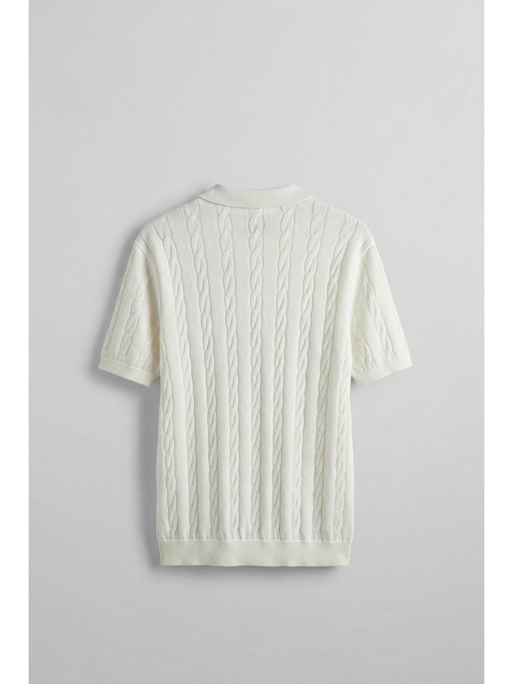 Erkek Regular Fit Saç Örgü Pamuklu Triko Polo Yaka T-Shirt Ekru-1