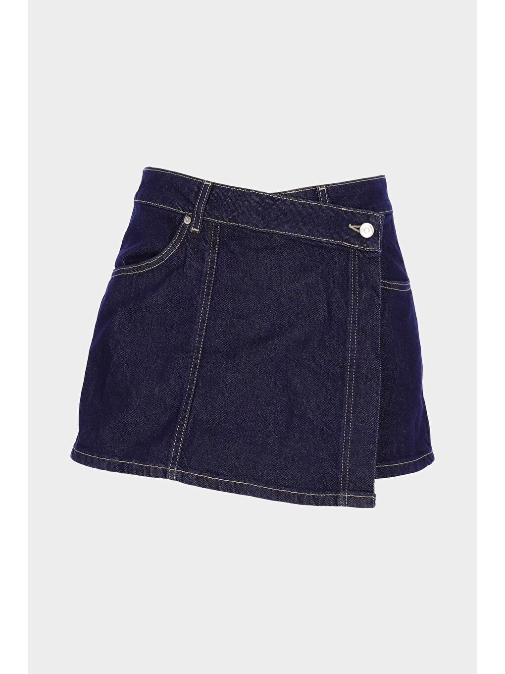 Koyu Mavi Yüksek Bel Jean Şort Etek C 4892-005