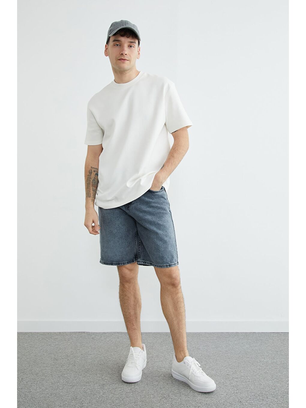 Ekru Basic Bisiklet Yaka İnterlok Tişört-3