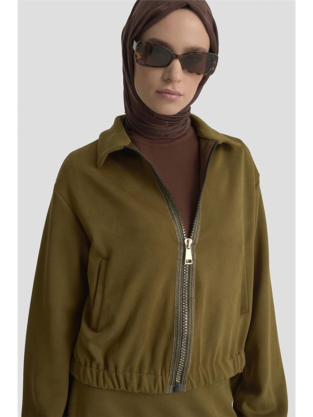 Bomber Ceketli Örme Takım 25Kt1619 Yağ Yeşili-3