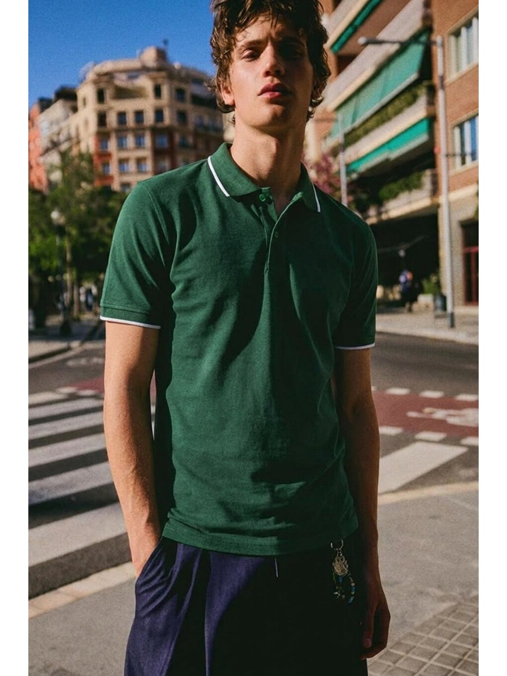 Erkek Düğmeli Fashion Haki  Polo Yaka Tişört