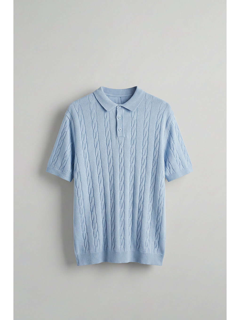 Erkek Regular Fit Saç Örgü Pamuklu Triko Polo Yaka T-Shirt Mavi