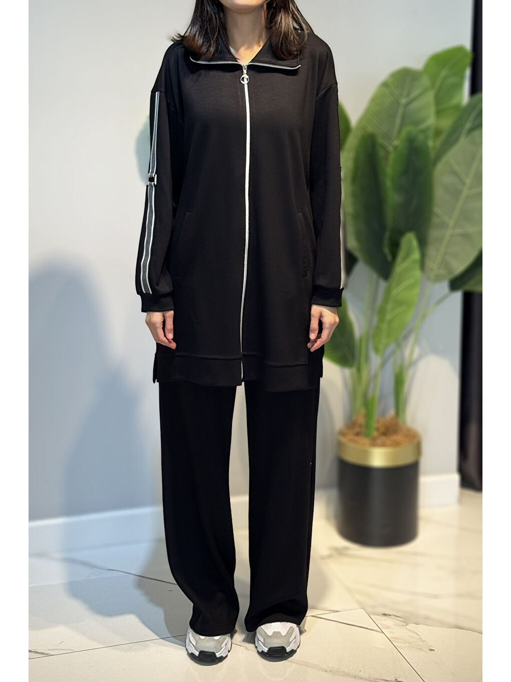 Kolları Şerit Kemer Detay Tunikli Pantolon Takım 2119 Siyah-2