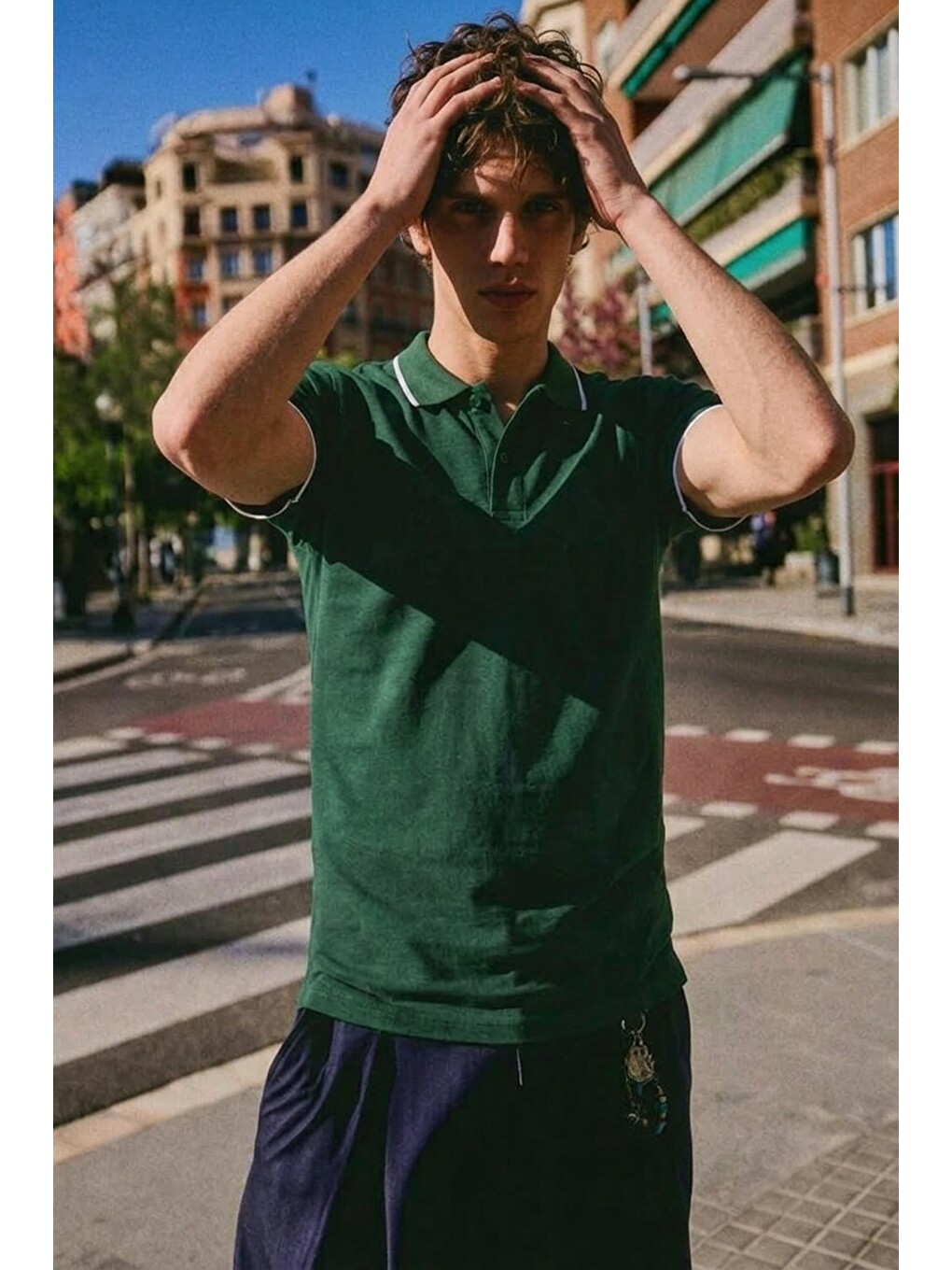 Erkek Düğmeli Fashion Haki  Polo Yaka Tişört-2