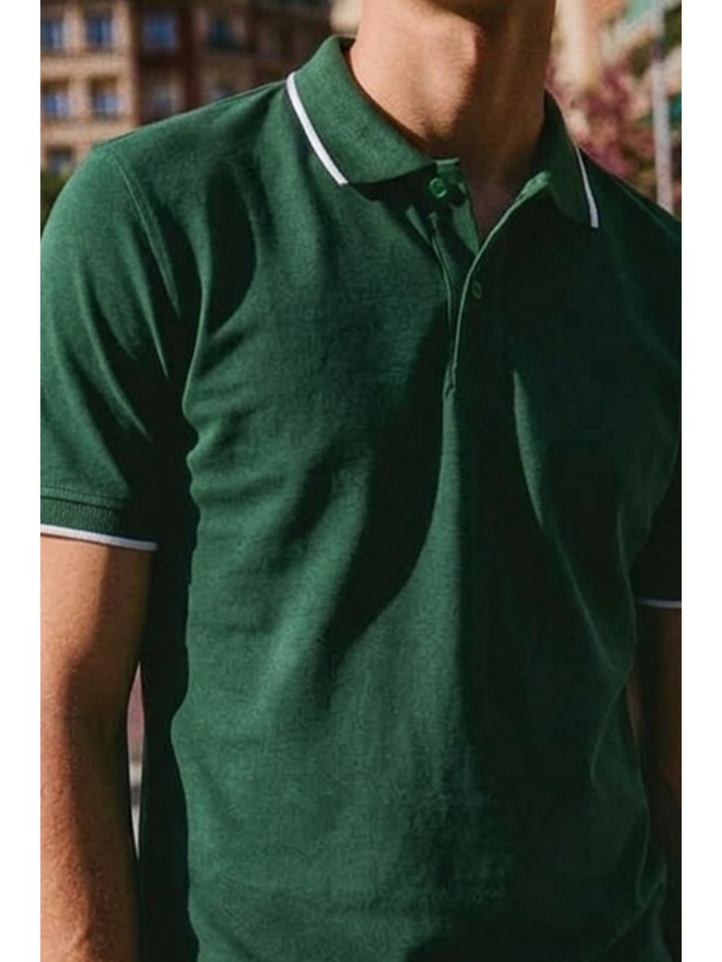 Erkek Düğmeli Fashion Haki  Polo Yaka Tişört-4