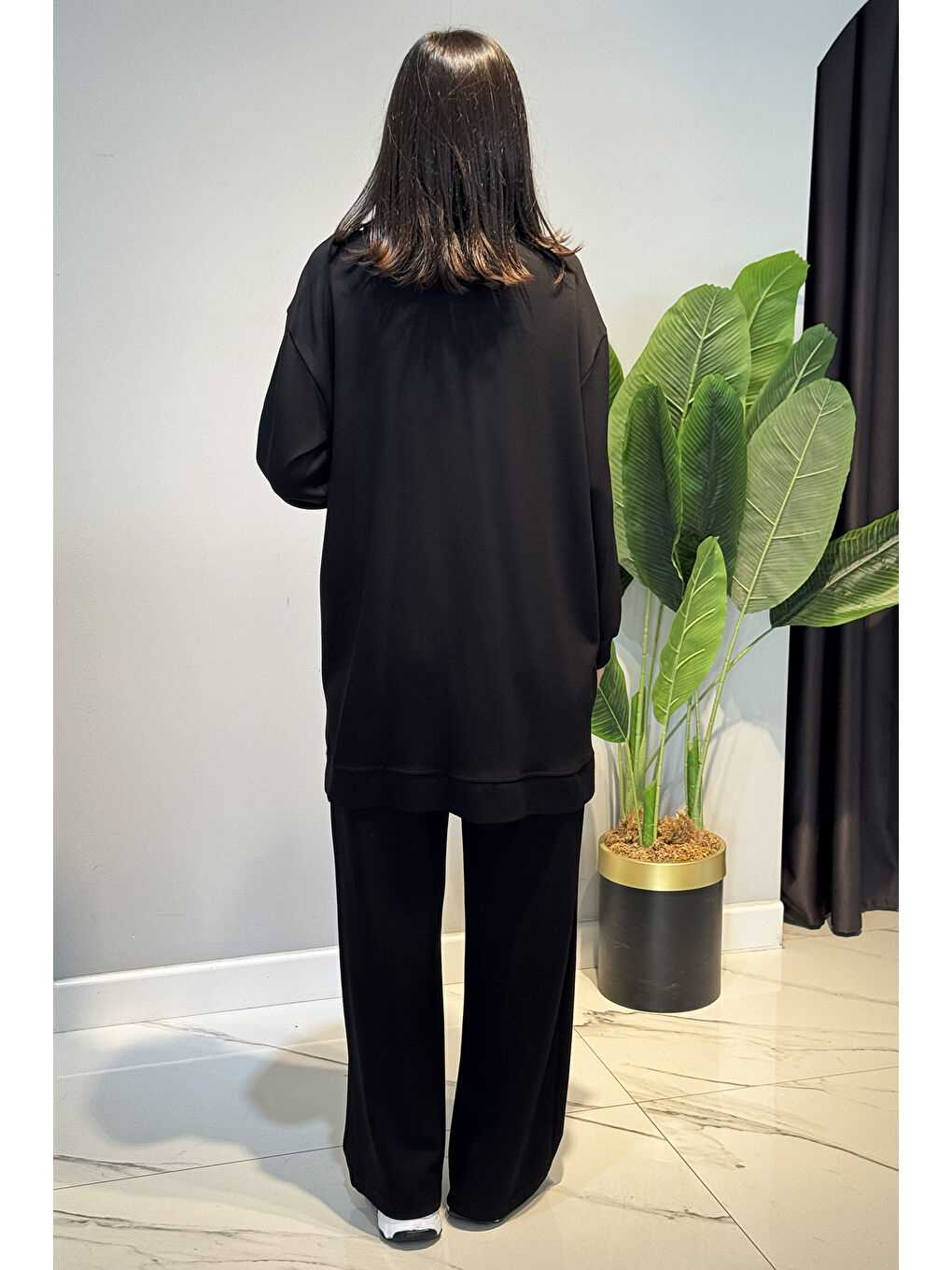 Kolları Şerit Kemer Detay Tunikli Pantolon Takım 2119 Siyah-3