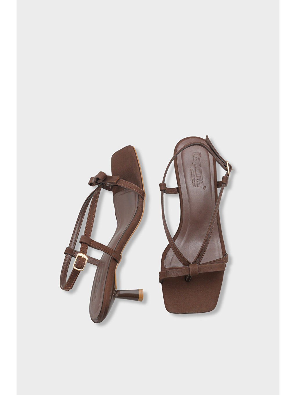 Kahverengi Lacey Saten Orta Topuklu Küt Burunlu Kadın Sandalet-4