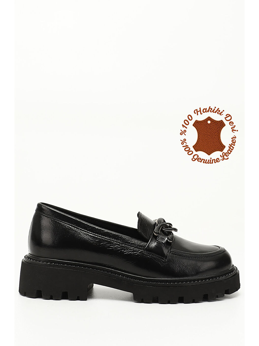 Kırmızı Kadın BAKIR-SİYAH Kalın Topuklu Tokalı Hakiki Deri Loafer Ayakkabı-2