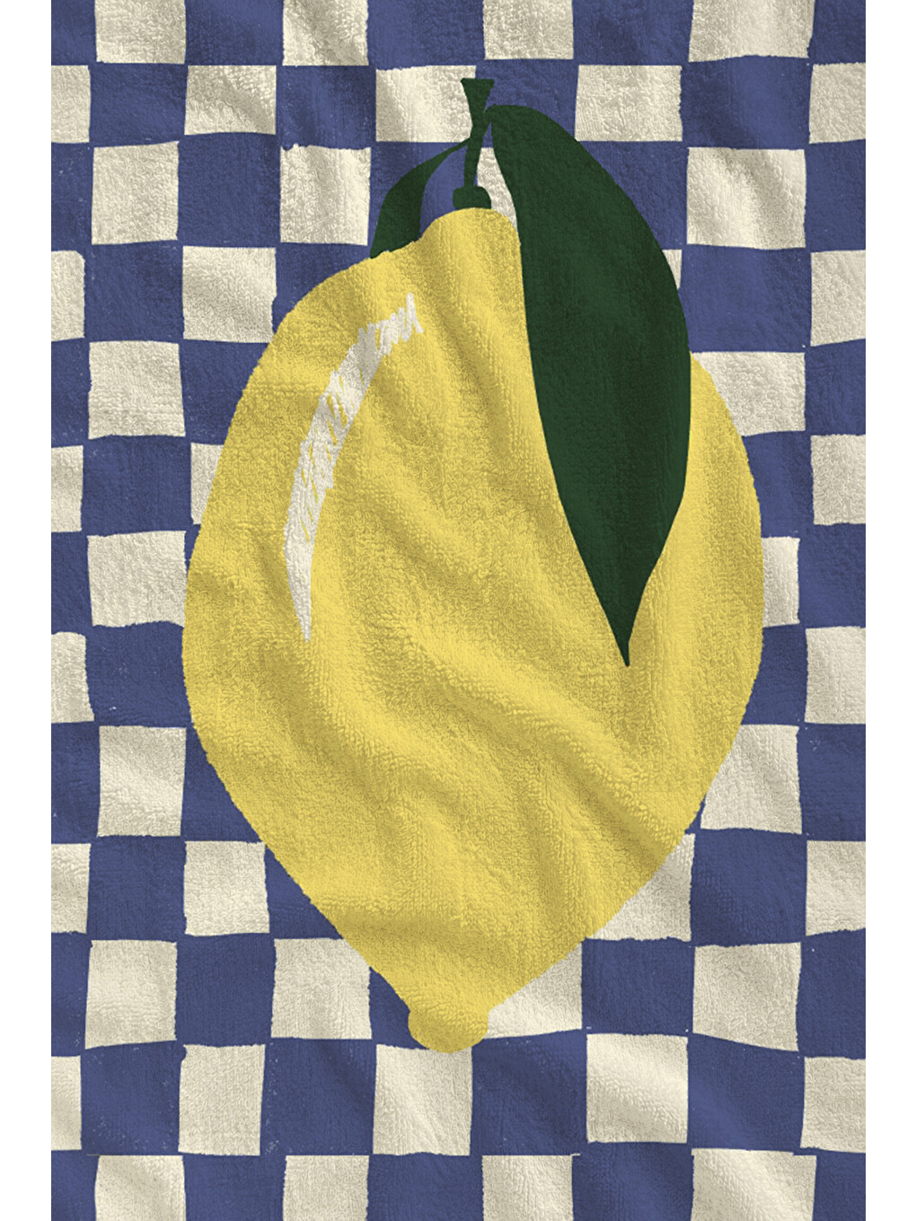 Lacivert Beyaz Dama Büyük Limon Desenli 70x150 Cm Dijital Baskılı Plaj Ve Banyo Havlusu-1