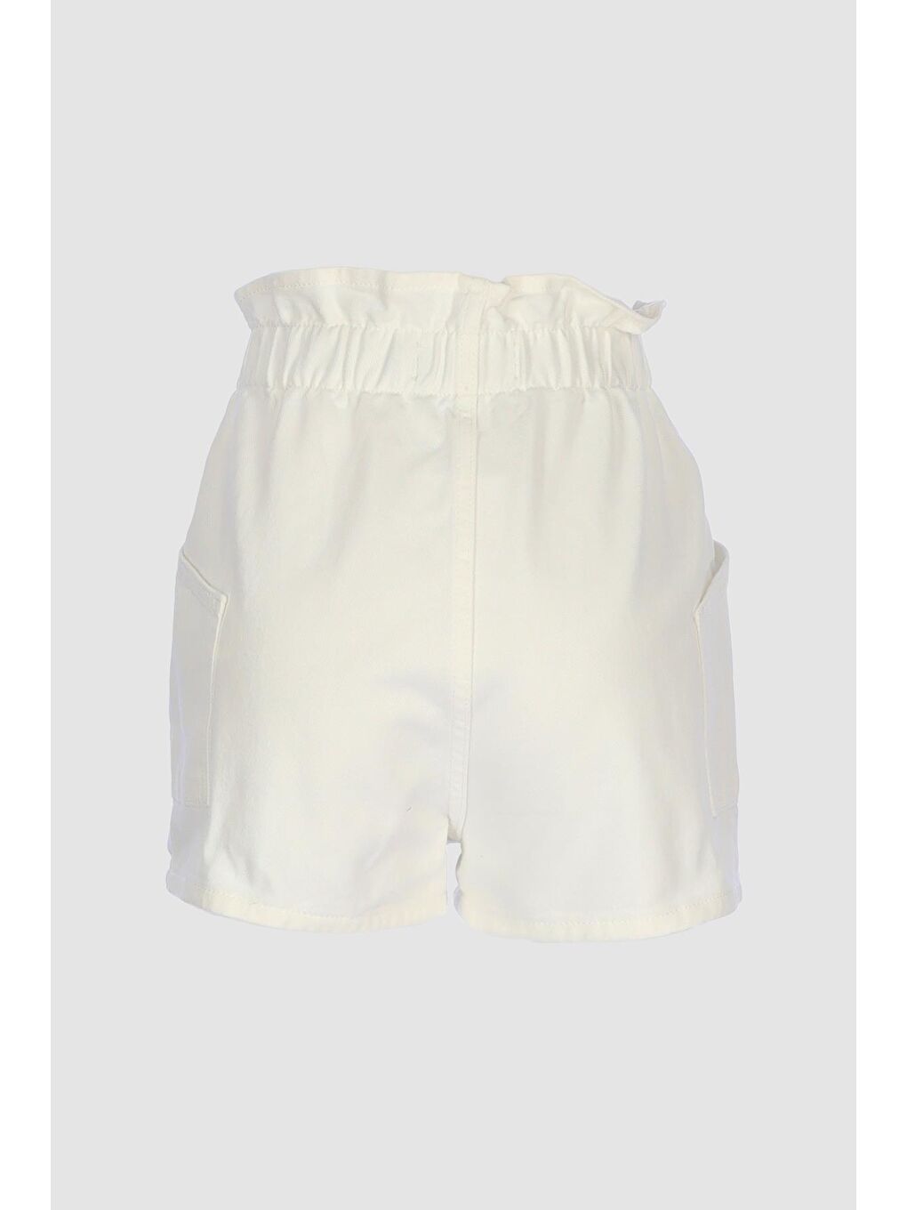 Beyaz Beli Lastikli Yüksek Bel Patı Fermuarlı Jean Şort C 4534-090-1